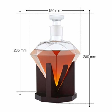 AMAVEL Whisky Karaffe in Form eines Diamanten – Dekanter mit luftdichtem Verschluss – Holz-Ständer – Klarglas – Decanter für Whiskey – Hergestellt in Handarbeit – 1000 ml - 7