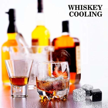 Baban Whisky Steine Geschenkset 12 Eiswürfel Wiederverwendbar, mit Eissteinklammern, Samtaufbewahrungstasche, Besondere Geschenke Whiskey Kühlsteine - 3