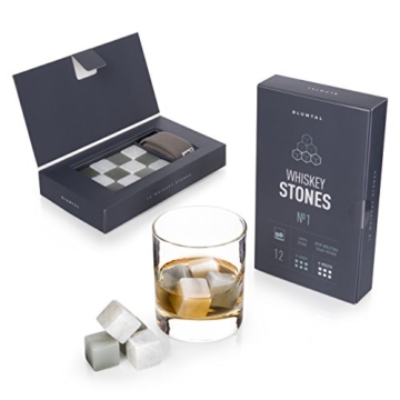 Blumtal Whisky Steine, Whiskey Kühlwürfel - 12er-Set Whiskeysteine, Geschenkset Männer, Eiswürfel Ersatz - 6