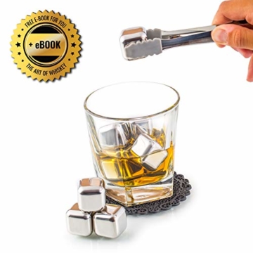 Exklusives Edelstahl Whisky Steine Geschenkset – Hohe Kühltechnologie - 8 Whisky Eiswürfel Wiederverwendbar - Edelstahl Eiswürfel - Besondere Geschenke für Männer - Edelstahl Kühlstein von Amerigo - 5