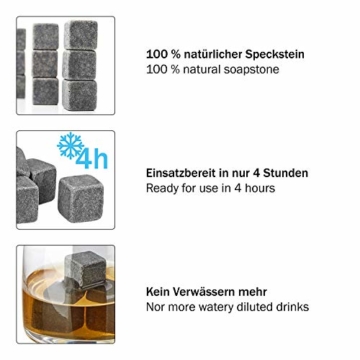 GOURMEO Whisky Steine aus natürlichen Speckstein I wiederverwendbare Eiswürfel, Whiskysteine, Whisky Stones, Kühlsteine, (9 Stück) - 4