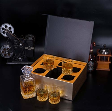 KANARS 5-teiliges Whiskey Karaffe Set, 750ml Whisky Dekanter mit 4x 300ml Gläser, Bleifrei Kristallgläser, Schöne Geschenk Box, Hochwertig - 3