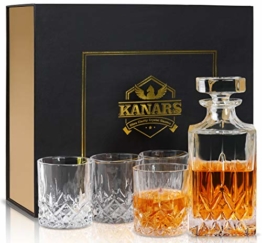 KANARS 5-teiliges Whiskey Karaffe Set, 750ml Whisky Dekanter mit 4x 300ml Gläser, Bleifrei Kristallgläser, Schöne Geschenk Box, Hochwertig - 1