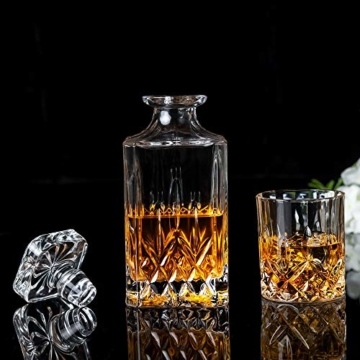 KANARS 5-teiliges Whiskey Karaffe Set, 750ml Whisky Dekanter mit 4x 300ml Gläser, Bleifrei Kristallgläser, Schöne Geschenk Box, Hochwertig - 7