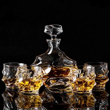 KANARS Whisky Karaffe und Gläser Set, Whiskey Dekanter 750ml mit 4×320ml Gläsern, Kristallglas Whiskybecher, Hochwertige Qualität, Luxuriös Geschenk, 5-teiliges - 3