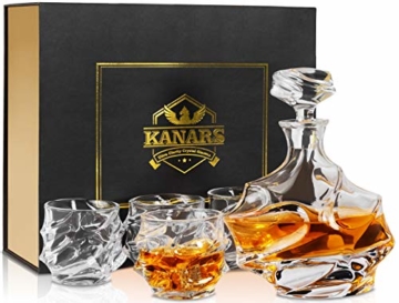 KANARS Whisky Karaffe und Gläser Set, Whiskey Dekanter 750ml mit 4×320ml Gläsern, Kristallglas Whiskybecher, Hochwertige Qualität, Luxuriös Geschenk, 5-teiliges - 1