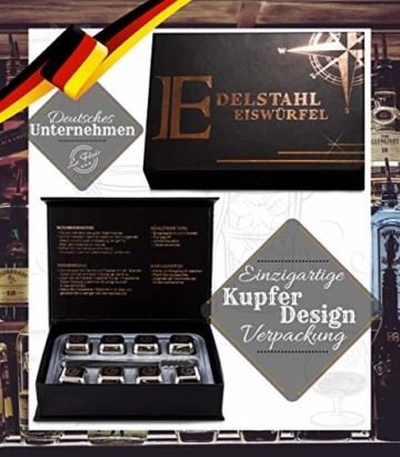 Le Flair Premium Edelstahl Eiswürfel Set -mit unglaublicher Kühlleistung– XXL Set mit 8 Whisky Steine aus Metall, Magnetbox, Zange, Einfrierbox und Poliertuch - 6