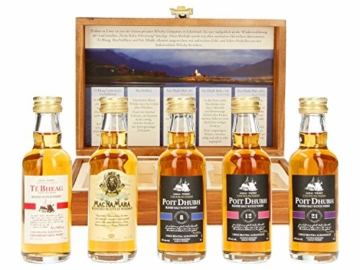 Pràban na Linne Whisky Probier- und Geschenkset (5 x 0.05 l): 5 x 50 ml in hochwertiger Holzkiste | Té Bheag, MacNaMara, Poit Dhubh 8, Poit Dhubh 12, Poit Dhubh 21 | Whisky Geschenkset & Probierset - 2