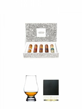 Tastillery Whisky Tasting Probierset Whisky Weltreise in Geschenkbox 5 x 50ml + The Glencairn Glass Whisky Glas Stölzle 1 Stück + Schiefer Glasuntersetzer eckig ca. 9,5 cm Durchmesser - 1