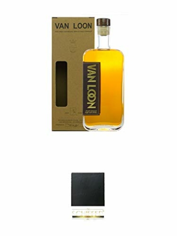 Van Loon 5 Jahre The First Hanseatic Single Malt Whisky 42% 0,5 Liter + Schiefer Glasuntersetzer eckig ca. 9,5 cm Durchmesser - 1