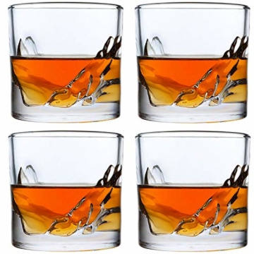 Whiskyglas 4er Set - Schwere Whiskygläser Best as Old Fashioned Gläser, Scotch, Bourbon oder Bar Drinks in einem wunderschönen Mountain Design mit dickem und schwerem Gewicht unten Barzubehör. - 3