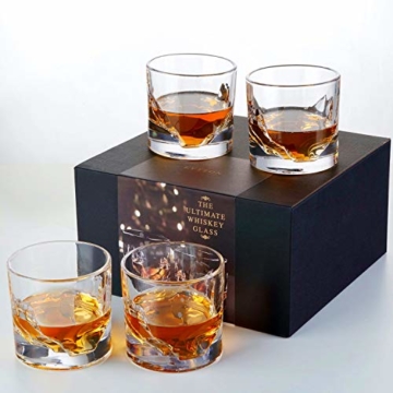 Whiskyglas 4er Set - Schwere Whiskygläser Best as Old Fashioned Gläser, Scotch, Bourbon oder Bar Drinks in einem wunderschönen Mountain Design mit dickem und schwerem Gewicht unten Barzubehör. - 4