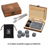 WOMA Whisky Steine Set - 6, 9 & 12 Eiswürfel wiederverwendbar aus Basalt mit Samtbeutel, hochwertiger Holzbox und Edelstahl Zange, Geschmacksneutral, Kein Verwässern für Whiskey, Wodka, Gin & Mehr - 1