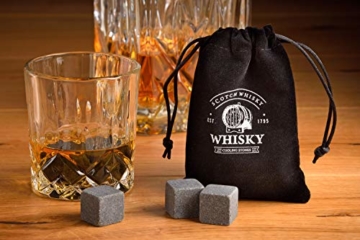 WOMA Whisky Steine Set - 6, 9 & 12 Eiswürfel wiederverwendbar aus Basalt mit Samtbeutel, hochwertiger Holzbox und Edelstahl Zange, Geschmacksneutral, Kein Verwässern für Whiskey, Wodka, Gin & Mehr - 4